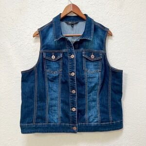 Baccini Womens 18 20W Dark Wash Denim Jean Vest Button Front Pockets Sleeveless